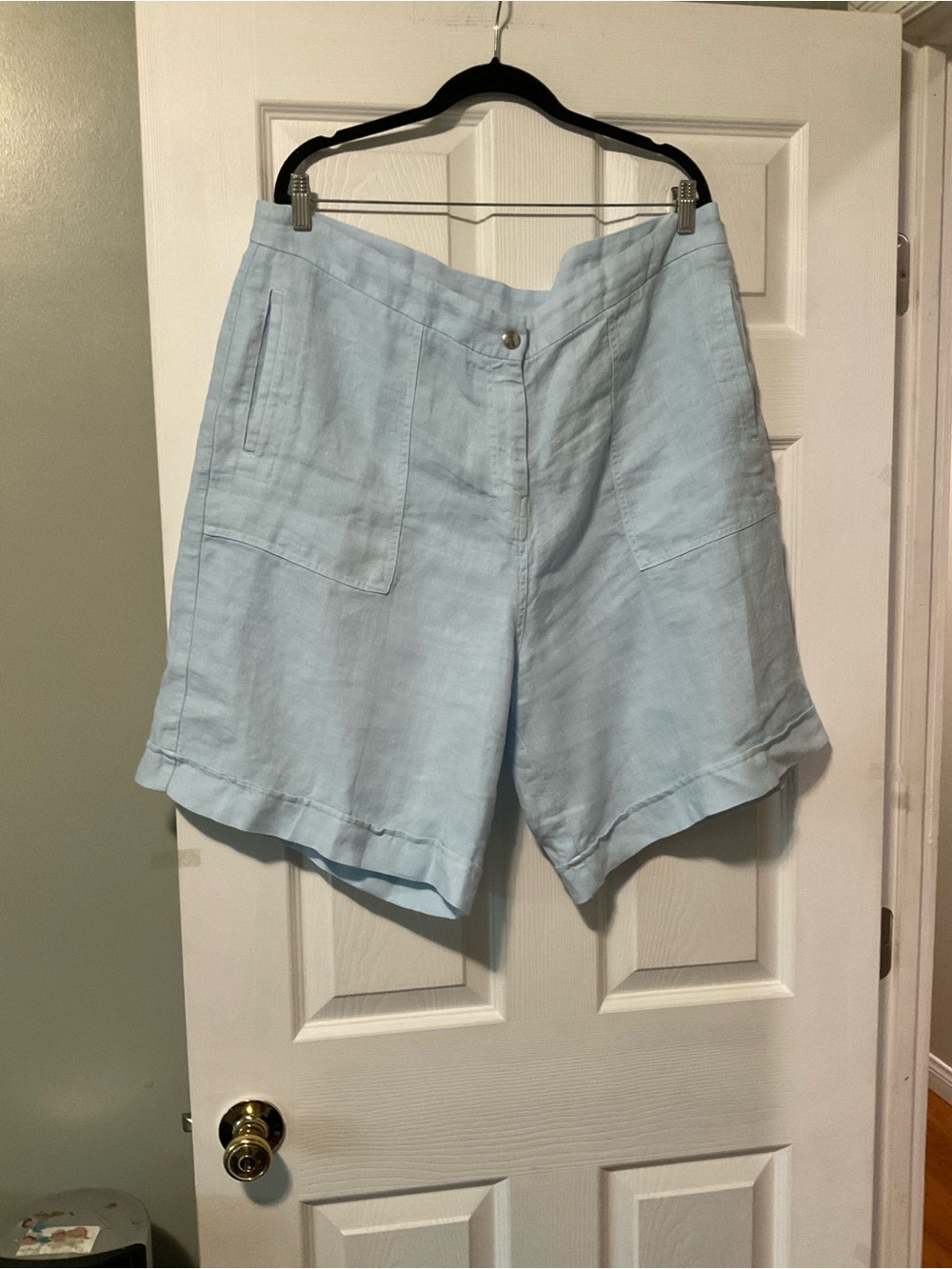 Poetry Light Blue Linen-Blend High-Rise Shorts